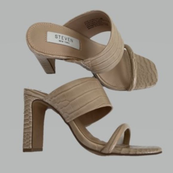 Steven New York 5 Nude Croc Embossed Slip-on Sandal - Picture 1 of 6